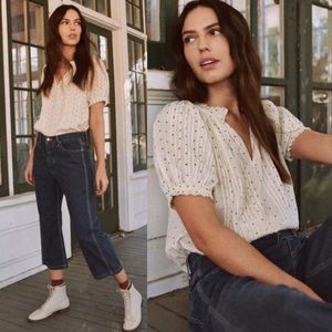 THE GREAT. Cream Polka Dot Blouse